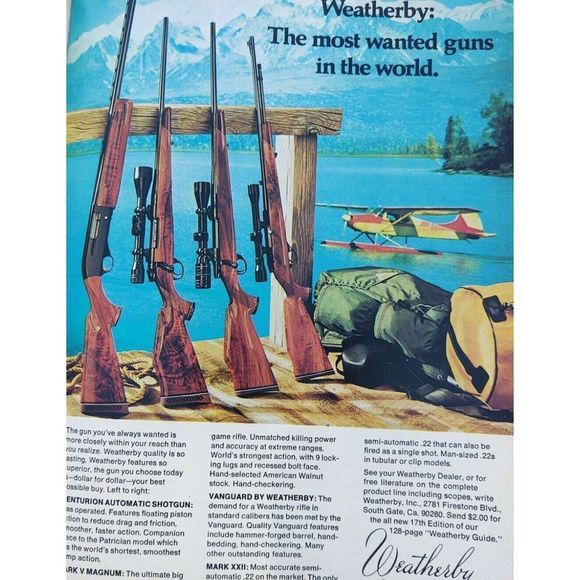 1974 Weatherby Hunting Rifle Shotgun Photo Centurion Vanguard Plane Print Ad - Picture 1 of 2